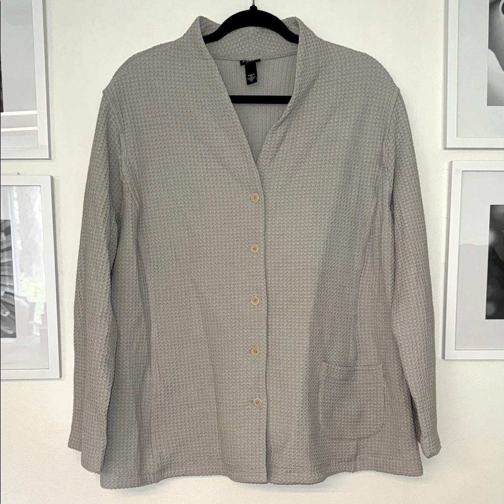 Eileen Fisher Woman 1X Waffle Weave High Back Tailored Oatmeal Pebble Jacket